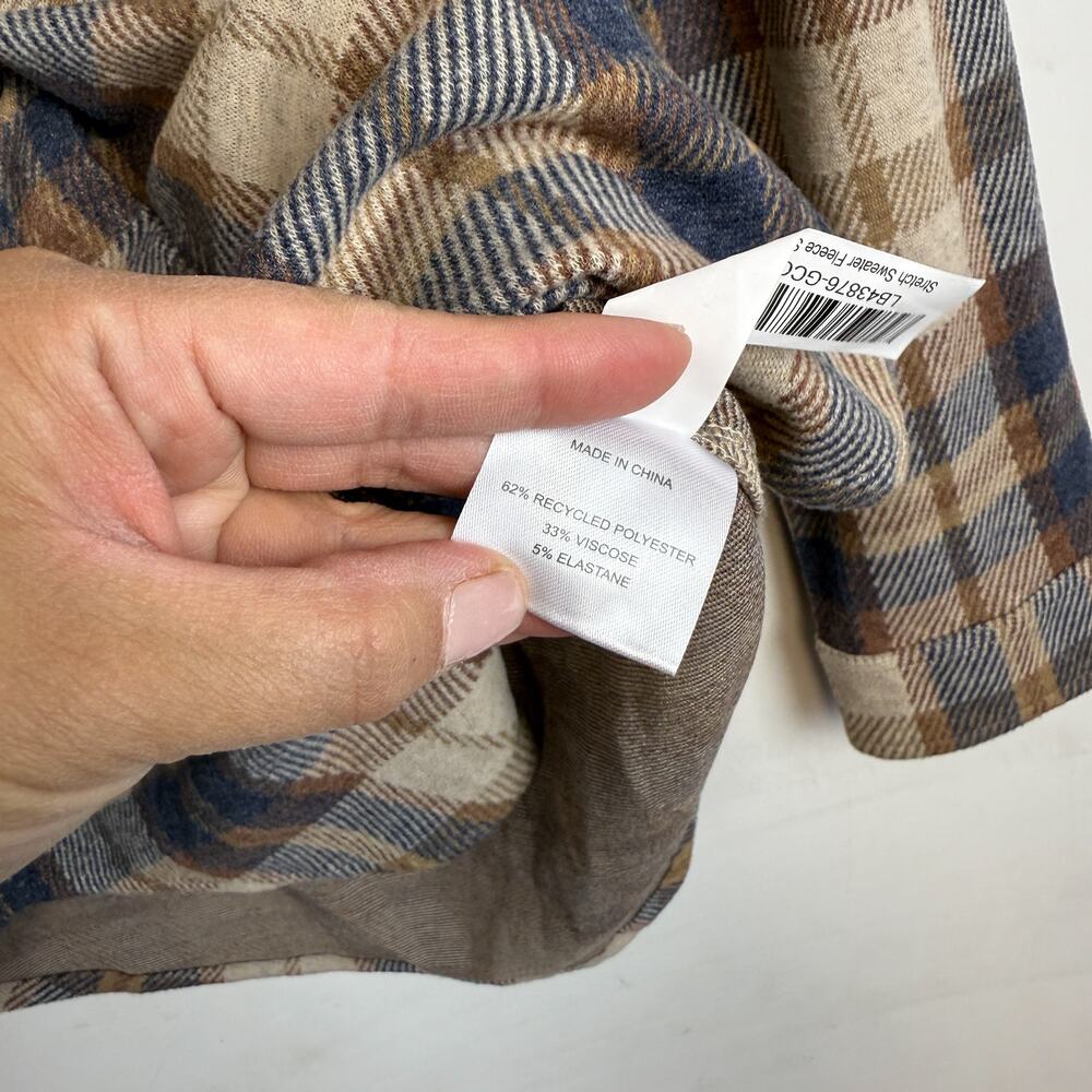 NWT Quince Womens Stretch Sweater Fleece Shirt Plaid Mocha Check - M - Picture 5 of 8